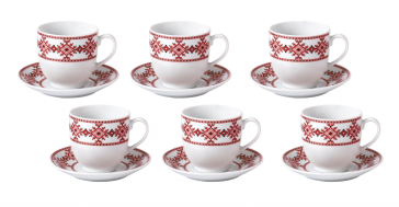 Set ceai / cafea  12 piese , 160 ML , cu  motive traditionale romanesti